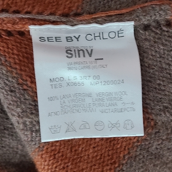 SEE BY CHLOE Brown and Orange Cutout Knitted Wool Sweater Dress Women's Size 2 - Picture 14 of 15